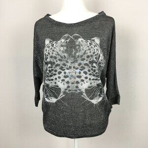 Zara Gray Metallic Leopard Knit Top